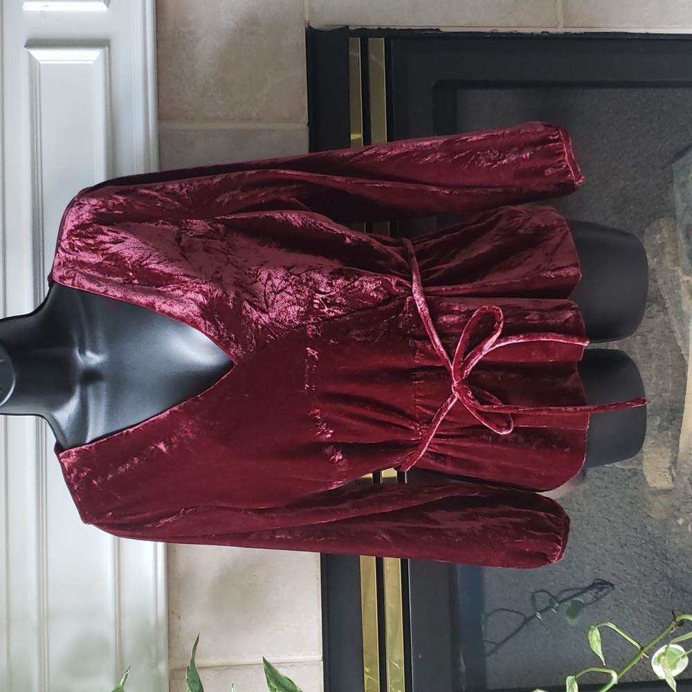 💥4/$20 J. Crew Merlot Velvet Blouse. Size 8.